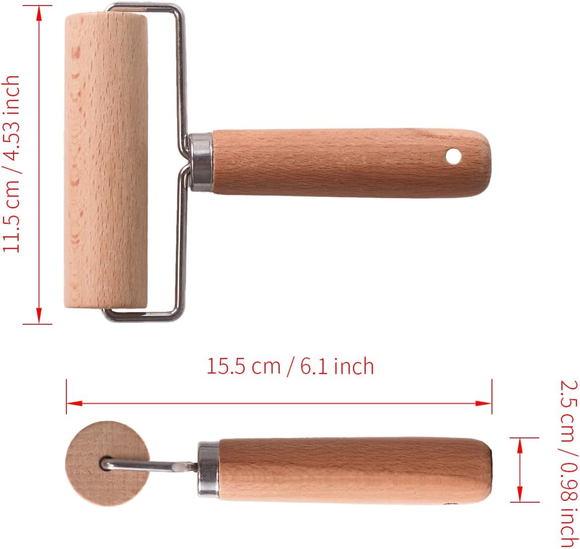 Wooden Dough Roller Medium Single Wheel Handheld Rolling Pin for Pastry Pizza Baking Handmade Beechwood Kitchen Tool(6.10 x 4.53Inch)