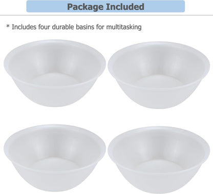 EIKS 4 Pack Plastic Water Basins for Washing & Storage Vegetable Fruit Dishes Tableware, Work in Home Kitchen Bath Sink, Each Size Dia. 12.0" x H4.4 (4 Quart)