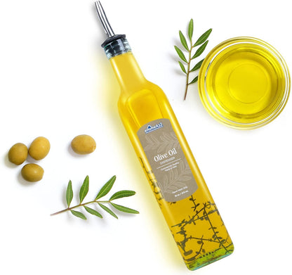 Olive Oil Dispenser Bottle - 16 oz, Made in Italy Glass Olive Oil and Vinegar Cruet with Stainless Steel Spout for Kitchen, Slight Green Tint (1, 473 ml)
