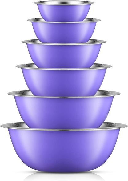 JoyJolt Stainless Steel Mixing Bowl Set of 6-5qt to 0.5qt Nesting Bowls for Dough, Batter & Baking