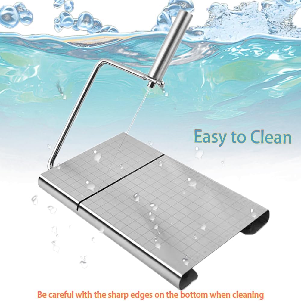 Cheese Slicer with 16 Replacement Wires, Stainless Steel Cheese Cutter Board with Precision Scale for Cutting Cheese Butter Ham Beet Boiled Eggs, Silver