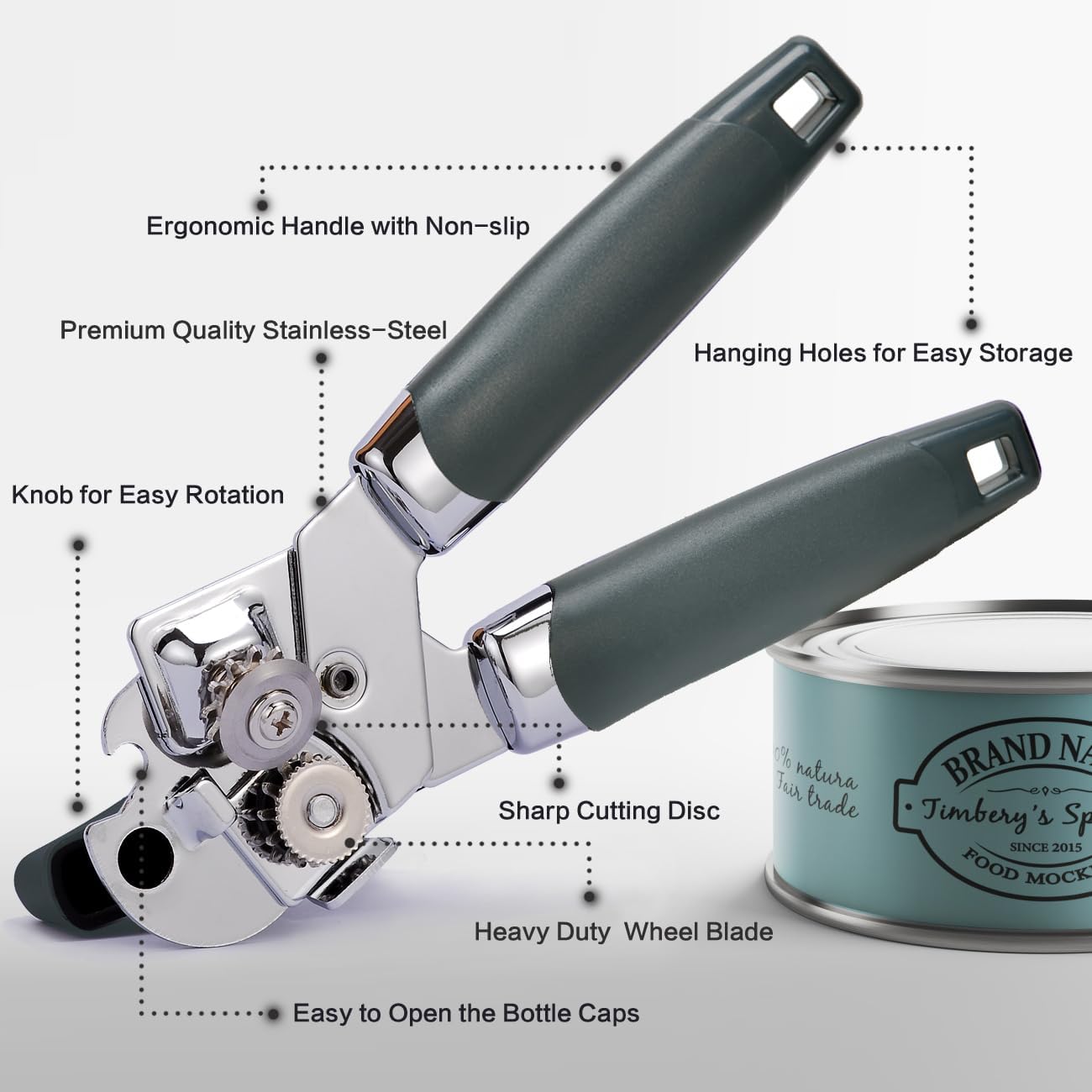 Can Opener, 3-In-1 Manual Can Openers, Cordless Tin Opener with Lids off Jar Opener and Bottle Opener in One, Smooth Edge and Heavy Duty Stainless Steel Sharp Blade