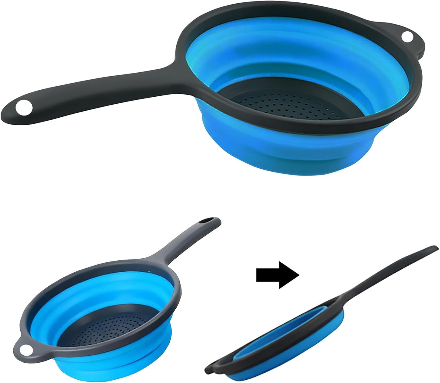 Kitchen Collapsible Colanders Set,Collapsible Colanders with Handles,Dishwasher Safe,Space-Saver Folding Strainer Colander for Draining Pasta Vegetable Fruits (Green)