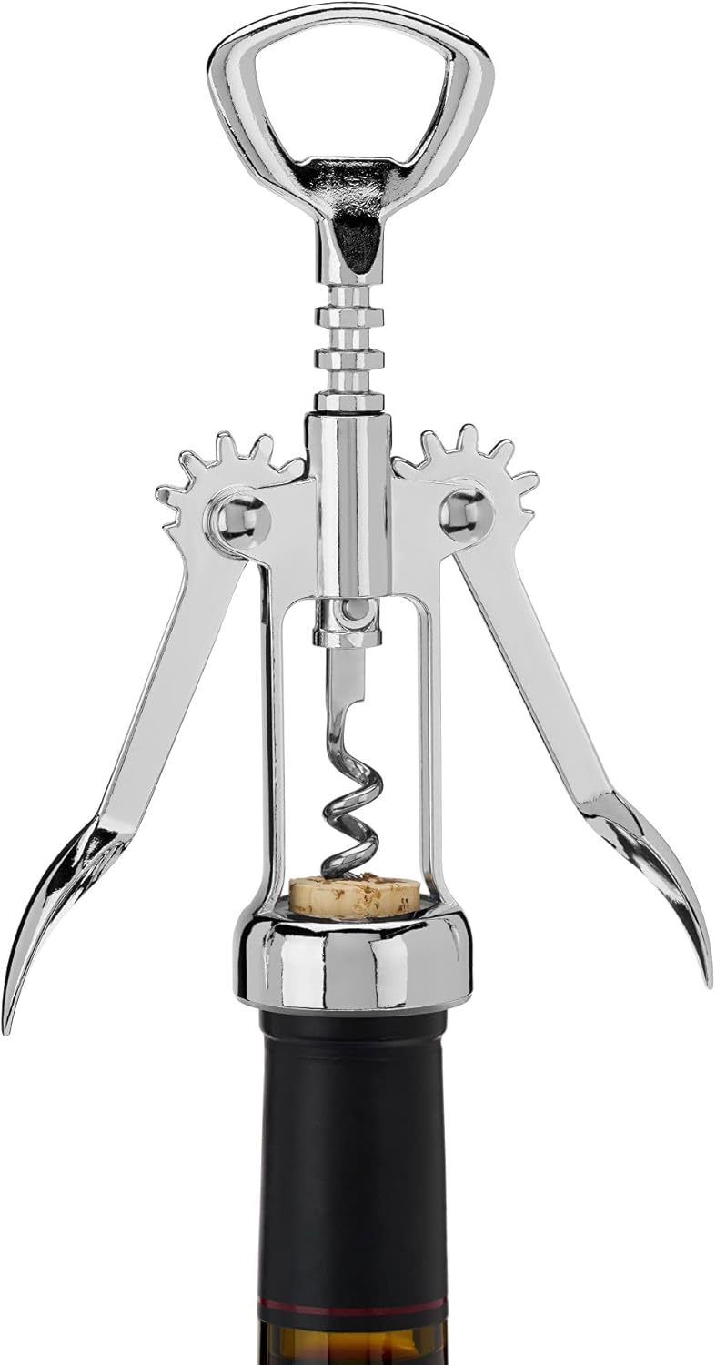 True Soar Winged Corkscrew Wine Opener, Multi-Purpose Bottle Opener for Beer and Soda, Stainless Steel with Chrome Finish, Easy to Remove Cork for Bartenders, Home Bar, Kitchen, Set of 1, Blue