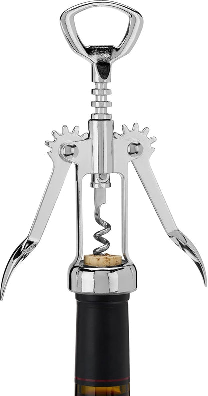 True Soar Winged Corkscrew Wine Opener, Multi-Purpose Bottle Opener for Beer and Soda, Stainless Steel with Chrome Finish, Easy to Remove Cork for Bartenders, Home Bar, Kitchen, Set of 1, Blue