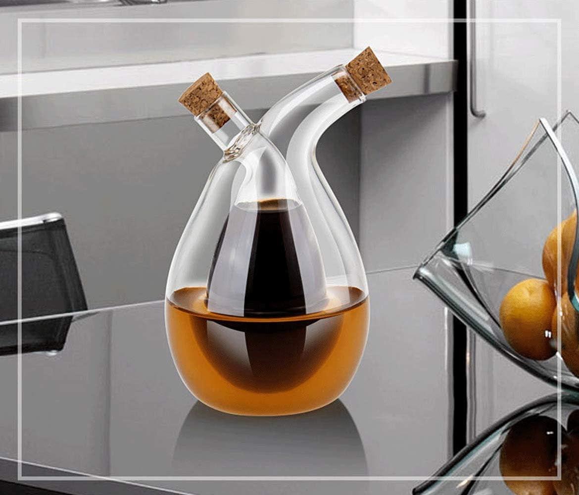 BOLLAER Glass Olive Oil Bottle Cruet, Hand-Blown, Moist Bottom, High Borosilicate Glass, 2 in 1 Oil and Vinegar Bottle, 2 oz
