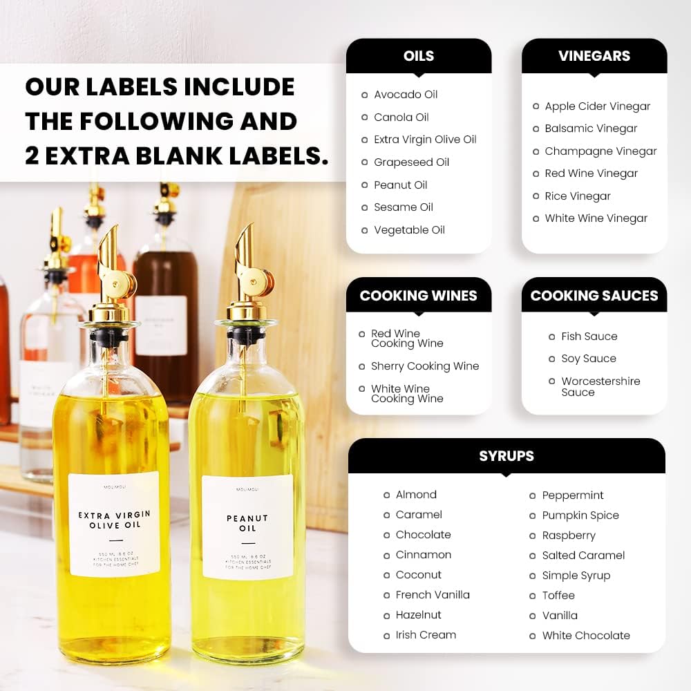 Molimoli - Premium Olive Oil Dispenser Bottles for Kitchen with Pourer - Oil and Vinegar Dispenser Set, Glass Dispenser for Kitchen, Dispenser Bottle of 350ml - Set of 2