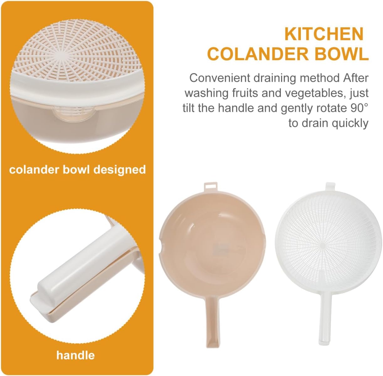 Unomor Double Layer Vegetable Washing Basket with Drain Strainer Bowl for Fruits Pasta Salad 13.38X9.05X4.33 Inch Kitchen Colander with Handle