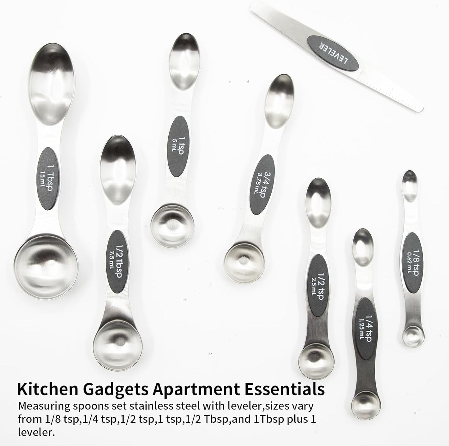 Magnetic Measuring Spoons Set of 8, Stainless Steel Double End Stackable Teaspoon for Cooking and Baking, Tablespoon with Leveler for Measuring Dry and Liquid Ingredients, Multicolor