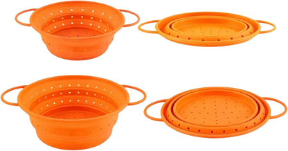 Silicone Colander, Collapsible Colander, Kitchen Food Strainer, Colander with Handles, Foldable Colander, Space-Saving Design, 2-pack