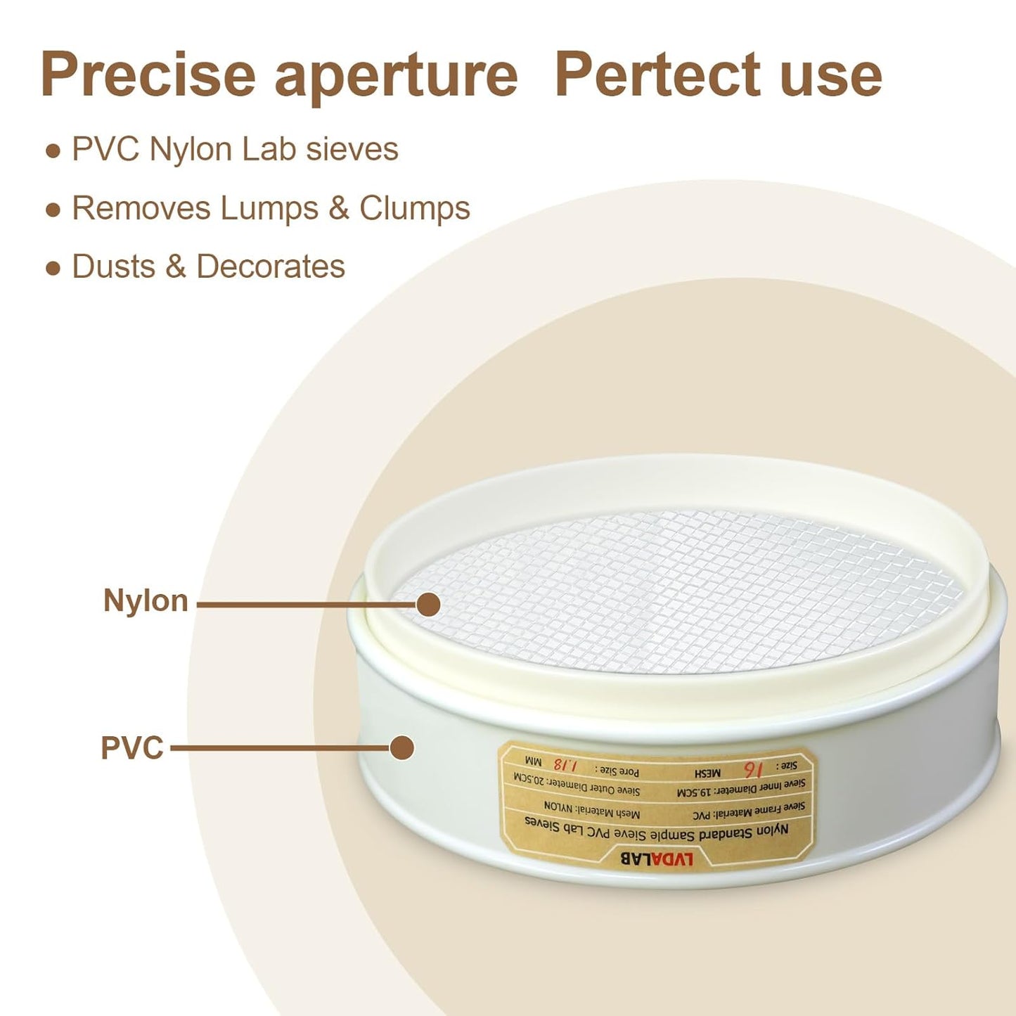 PVC Nylon Lab Sieve 80 Mesh(0.2mm), LVDALAB 7.9Inch(20cm) Diameter Sample Sifter Strainer for Industrial Lab Home