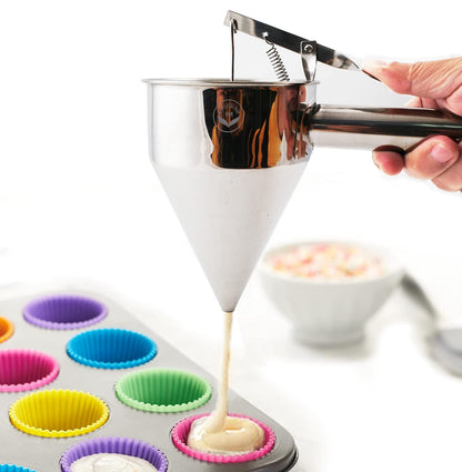 Stainless Steel Baking Funnel Dispenser with Stand for Takoyaki Pancake Batter Cupcake Pastries Desserts