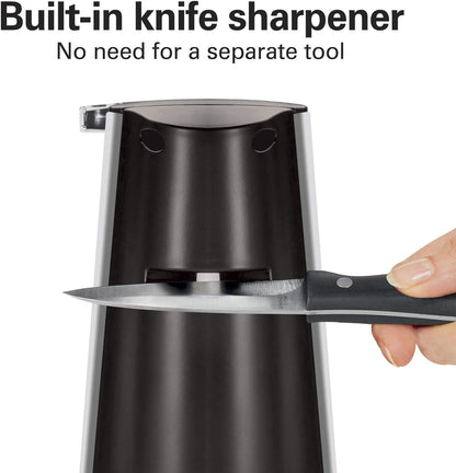 Hamilton Beach Extra-Tall Electric Automatic Can Opener with Easy-Clean Detachable Cutting Lever, Cord Storage, Knife Sharpener, Black (76702)