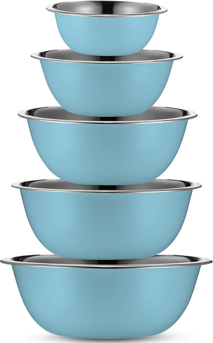 WHYSKO Meal Prep Stainless Steel Mixing Bowl (5-Piece Set) Home, Refrigerator, and Kitchen Food Storage Organizers | Ecofriendly, Heavy Duty, No Lids