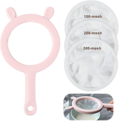 3-in-1 Fine Mesh Filter Kit with Detachable Sieve, 100/200/300 Mesh Filter with Grey Handle, Interchangeable Nylon Filter for Coffee, Tea, Nuts, Milk Juice, Fine Mesh Food Grade PP Frame（Grey）