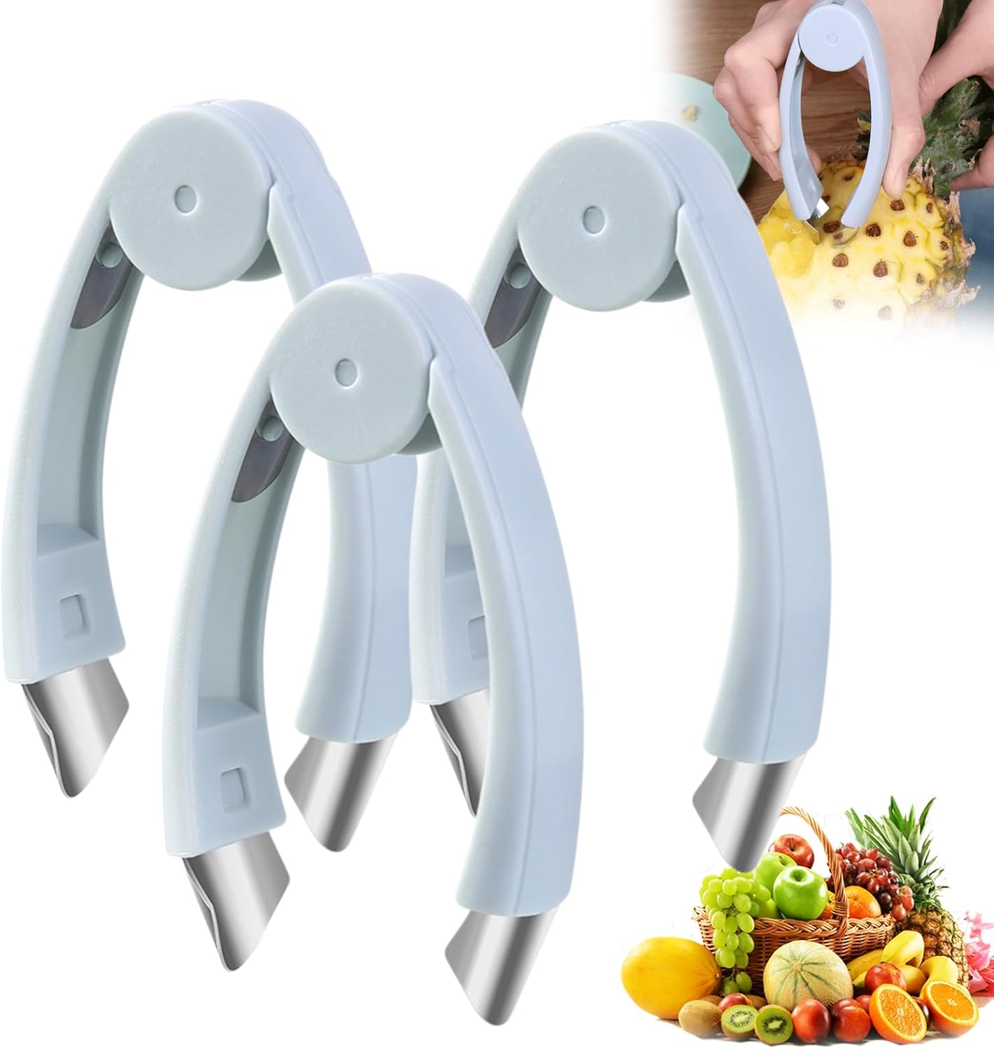 Multifunctional Pineapple Corer and Slicer, Pineapple Eye Remover Tool, Stainless Steel Cutter Strawberry Stem Remover Quickly Cut and Remove Tweezers Kitchen Tools (1, ORANGE)