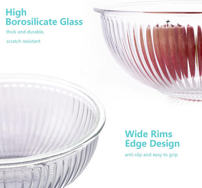 WhiteRhino Glass Mixing Bowls Glass Bowls with Lids Set(4.5QT,2.7QT, 1.1QT),Large Salad Bowls,glass mixing bowl Space-Saving Nesting Storage bowls for Cooking,Baking,Prepping,Dishwasher Safe