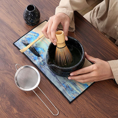 7pcs matcha whisk set Includes Matcha Bowl, Matcha Whisk Holder, Bamboo Matcha Whisk, Scoop and Matcha Sifter, 15 oz Mottled Matcha Kit for Tea Lovers matcha Set,