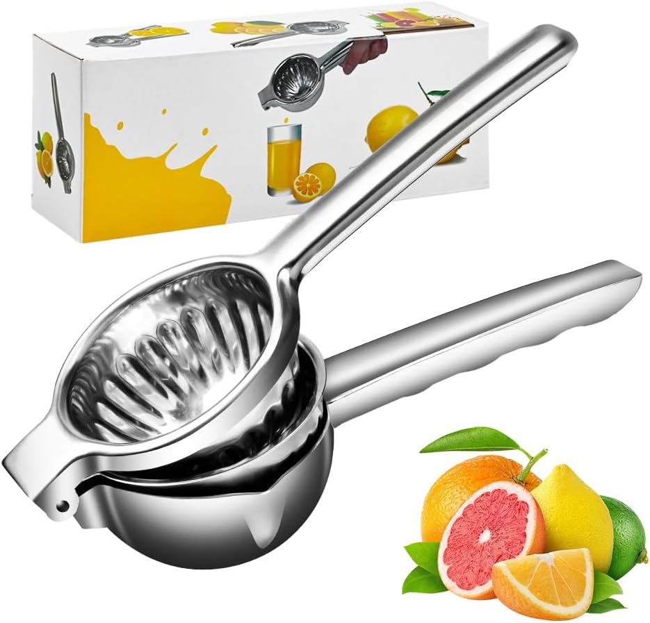 Stainless Steel Lemon Squeezer Lime Lemon and Fruit Juicer with Silicone Handles Large Manual Citrus Press Juicer