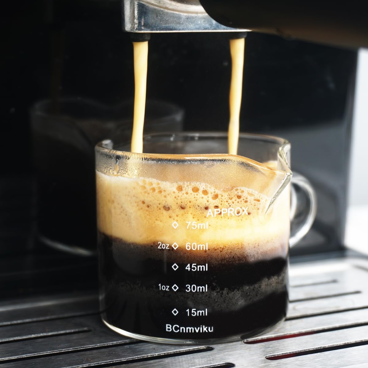 BCnmviku 2 Pack Double Spouts Measuring Triple Pitcher Milk Cup 75ML Espresso Shot Glasses Parts Clear Glass