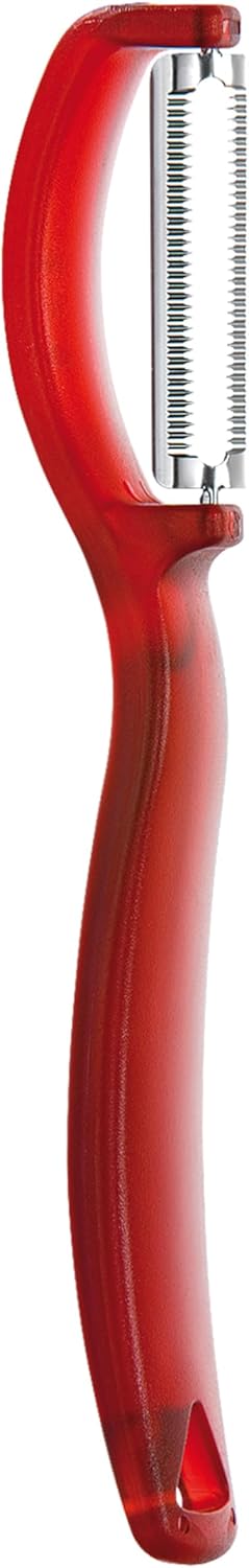 triangle Swivel Peeler, Red - Stainless Steel Serrated Twin Blade - Peels Soft, Delicate Fruits & Vegetables - Lightweight Handle - Dishwasher Safe - Made in Germany