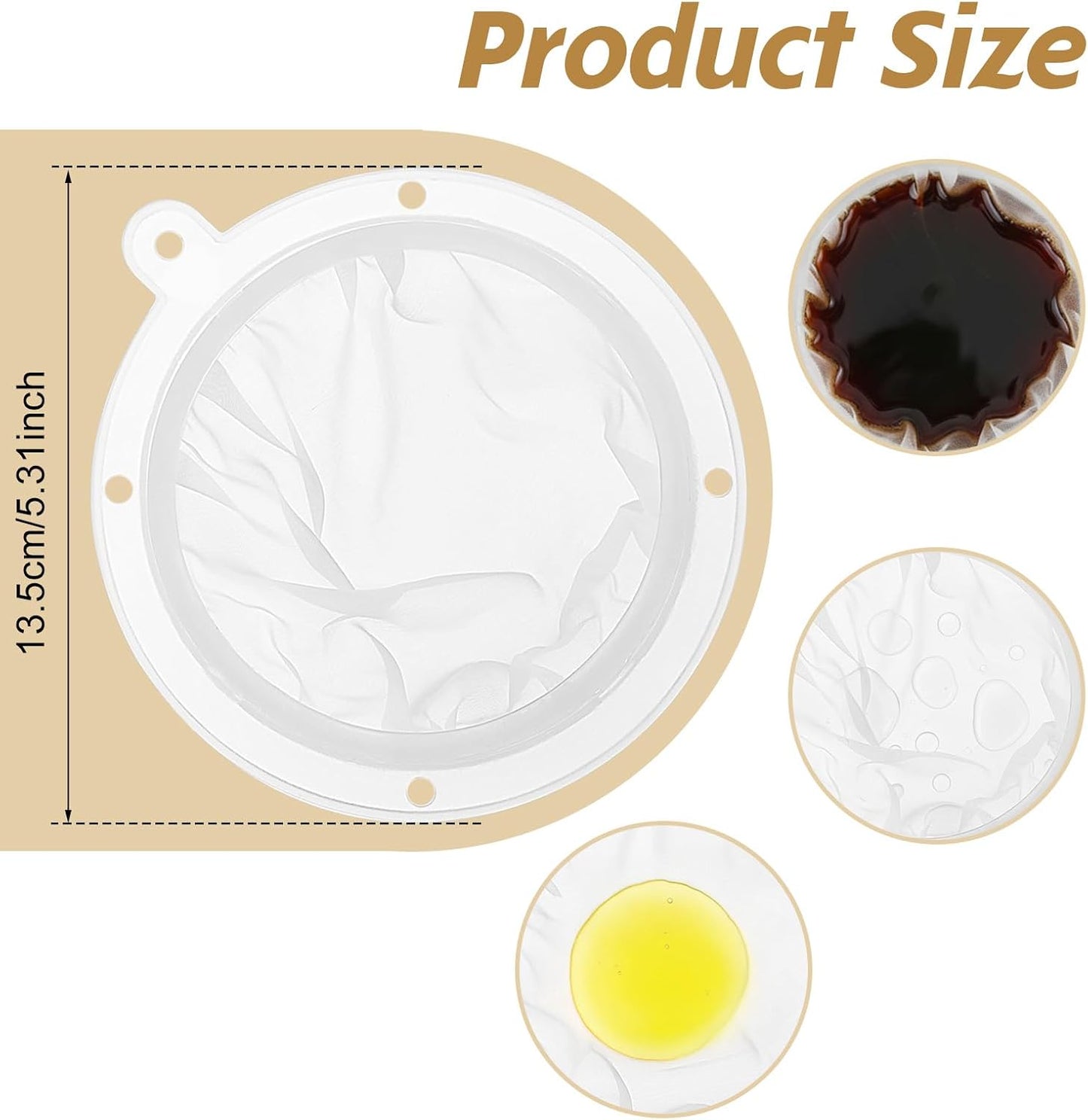 TIESOME 4 Pcs 200 Mesh Food Filter Strainer, Oil Strainer for Deep Fryer, Fine Nylon Mesh Sieve for Cooking Oil Milk Juice Wine Cheese Whey Grease Coffee Grease Filter, 5 Inch White