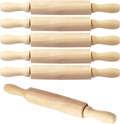 6 Pack 8 Inch Mini Wood Rolling Pin,Great for Children Kids Girls and Boys,Small Wooden Rollers for Art and Crafting,Baking,Cookie Dough,Cooking,Clay,Play Doh