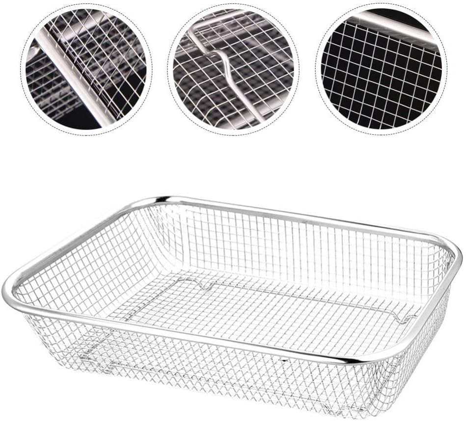Angoily Stainless Steel Fruit Basket Rectangular Mesh Strainer Multi-Function Draining Basket for Kitchen Vegetable Washing 14.56X10.62X2.95In