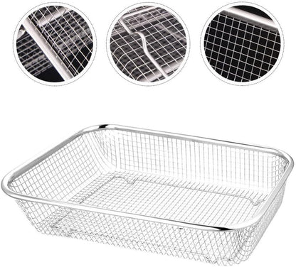Angoily Stainless Steel Fruit Basket Rectangular Mesh Strainer Multi-Function Draining Basket for Kitchen Vegetable Washing 14.56X10.62X2.95In