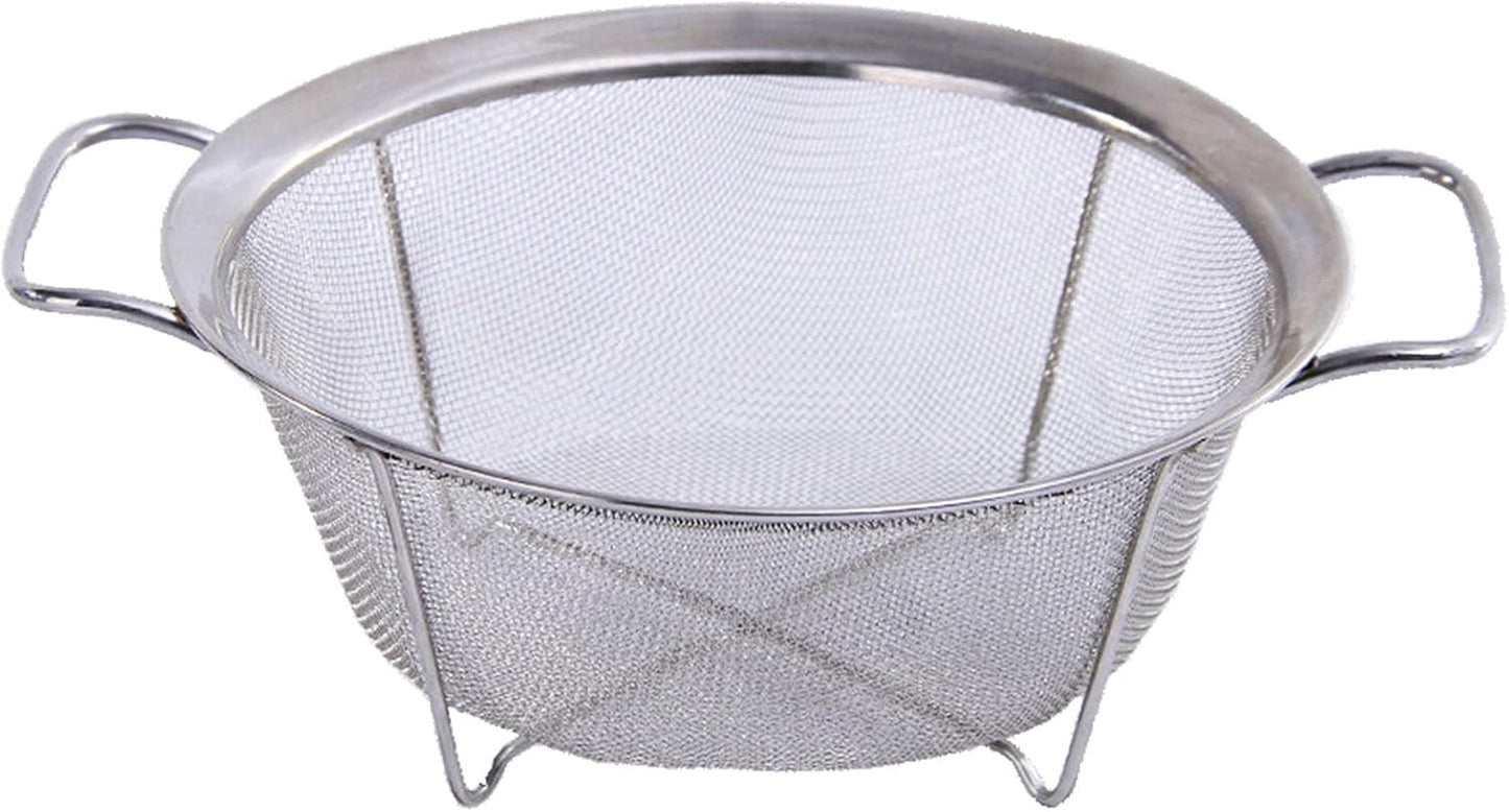 AJIODA Stainless Steel Mesh Colander Strainer Basket, 3 Quart Fine Mesh Net Colander with Heavy Duty Handles & Wide Rim & Resting Feet for Strain, Drain, Rinse, Fry, Steam or Cook Vegetables & Pasta