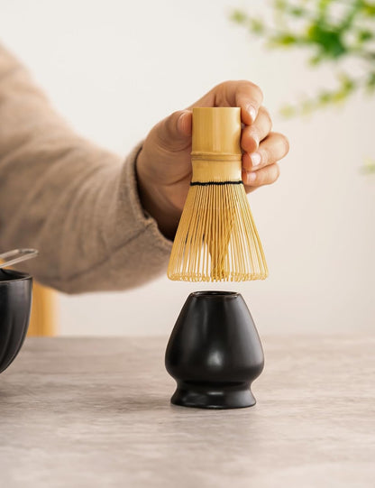 TANG PIN Matcha Set - Match Bowl and Whisk, 15 OZ, Matcha Scoop | Matcha Whisk Stand (Chasen Holder) - 4pc Perfect Matcha Kit for Matcha Tea Ceremony (Mottled Green)