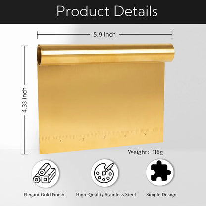 2 Pack Stainless Steel Dough Scraper with Measuring Scale,Bench Scraper & Cutter, Multipurpose Pizza/Pastry/Cake/Pastry/Bread Food Cutter, Kitchen Baking tools Essential Utensil (Silver & Gold)