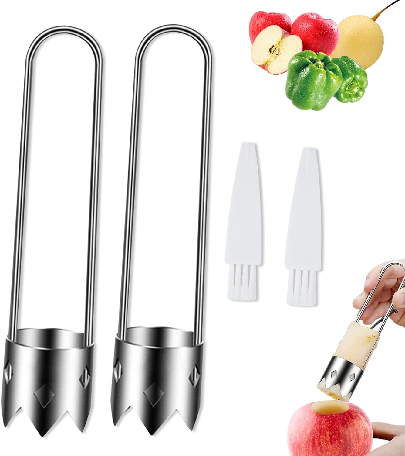 Apple Corer, Stainless Steel Apple Core Remover Tool, Bell Pepper Seed Core Remover, Multifunctional Vegetable Fruit Corer Tools Kitchen Gadget (1 Pcs)