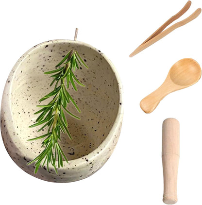 Pottery Herb Stripper Bowl, Handmade Pottery Herb Stripper Ceramic Herb Stripper Quick Stem Removal Ceramic Bowl 2025 New Ceramic Kitchen Herb Stripping Tool