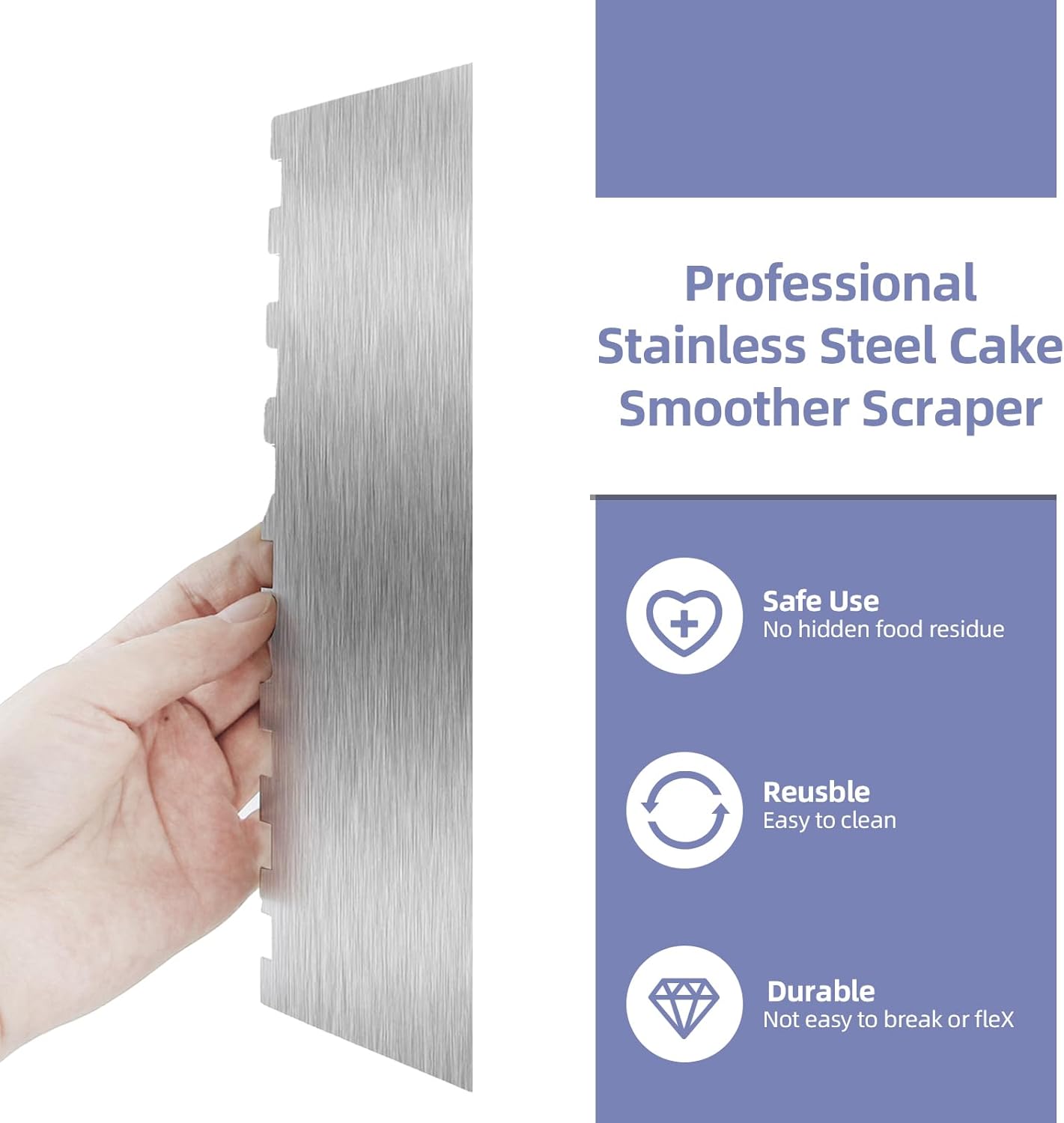 9 Inch Stainless Steel Cake Scraper, Cream Cake Scraper Sided Patterned Edge Stripe Edge Smoother Scraper Cake Smoother Frosting Scraper Cake Decorating Comb for Mousse Butter Cream