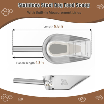 Pet cat-dog food-scoop measuring 1-cup - Food-grade 304 stainless steel material | 1-Cup capacity | Precision scale measurements