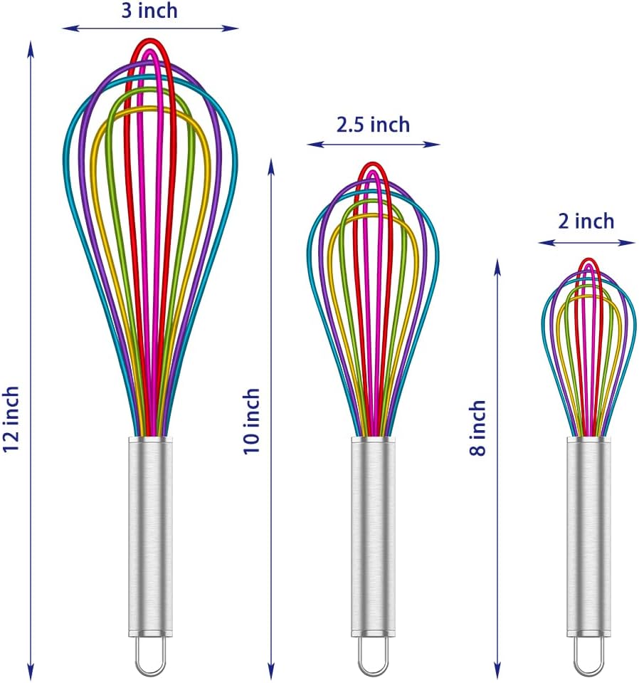 OYV 304 Stainless Steel Whisk Set, Dishwasher Safe Rustproof Metal Whisk, Professional Balloon Wire Whisks for Kitchen Cooking, Perfect For Blending, Whisking, Baking, Beating, 3 Packs (8" 10" 12")