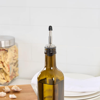 Restaurantware RW Base 16.9 Ounce Olive Oil Dispenser 1 Kitchen Oil Dispenser Bottle - With Stainless Steel Pourer Non-Leaking Black Glass Olive Oil Pourer For Cooking Or Salad Dressings