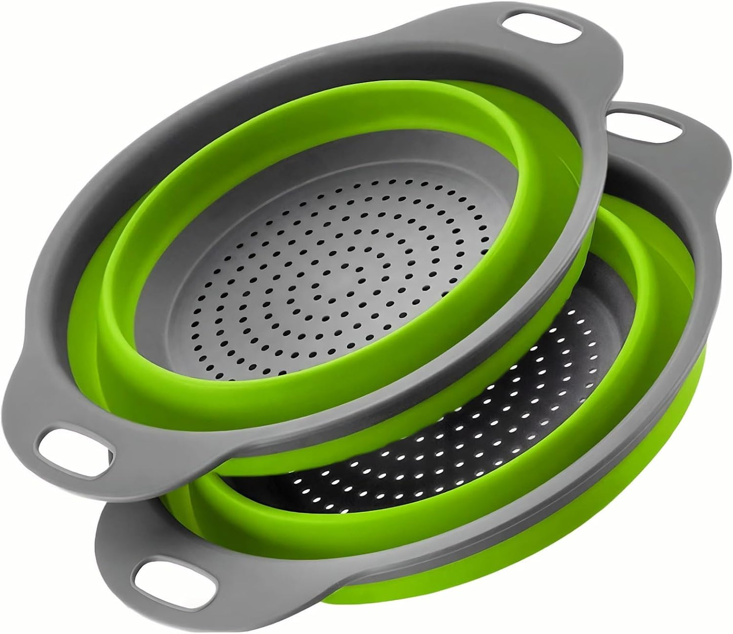Silicone Colander Collapsible Strainers Set for Kitchen- 2 Pack (5Qt) -Over Home Draining Basket, Food Vegetables & Fruits-Dishwasher Safe, Space Saving Design (Greeen)