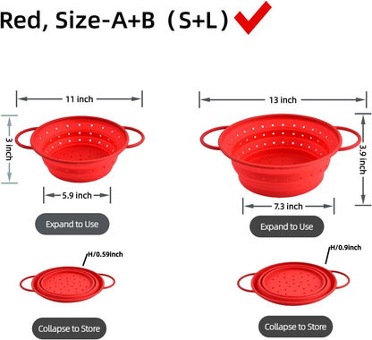 Collapsible Silicone Colander with Handles, Round Strainer with Stainless Steel Rim, Space Saving Kitchen Tool for Fruits & Vegetables,BPA-Free,Heat-Resistant Pasta Drainer(White, L)