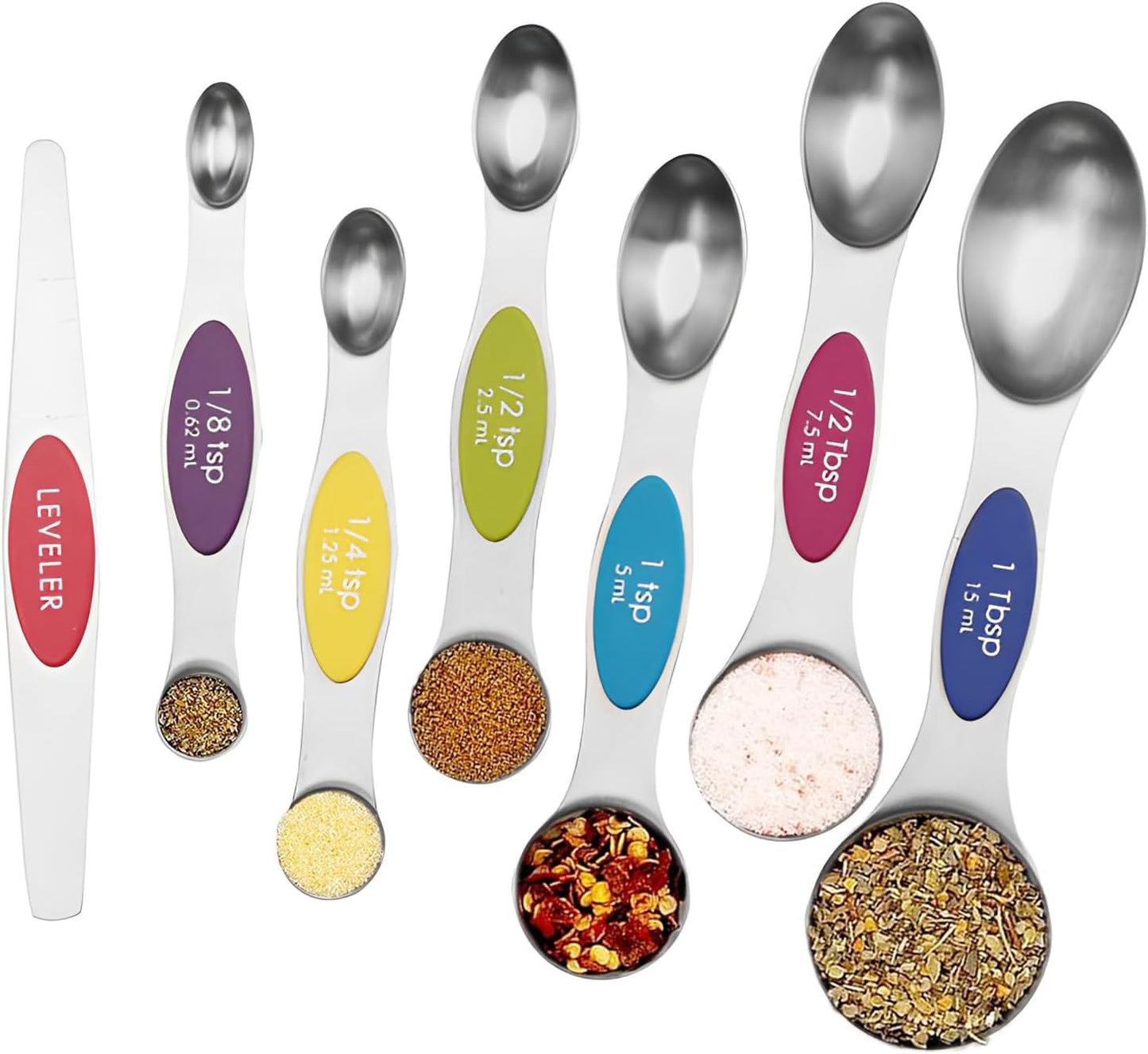 Gold Magnetic Measuring Spoons Set, Stainless Steel Stackable Dual Sided Nesting Teaspoons and Tablespoons for Measuring Dry and Liquid Ingredients (Multicolor-7 Pcs)
