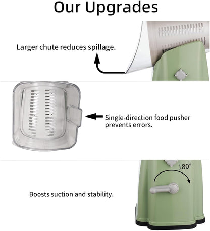 Upgrade Rotary Cheese Grater Shredder with Handle, Strong Suction Base, Multi-purpose Rotary Grater Slicer with 5 Interchangeable Blades for Ice, Vegetables, Fruit, Nuts with Blade Storage Box