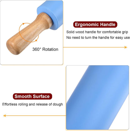 HARFINGTON Silicone Rolling Pins for Baking 12.2 Inch Non-Stick Silicone Surface Wooden Handle Rolling Pin Small Roller Playdough Rolling Pins for Fondant Kitchen Dough Pizza, Green