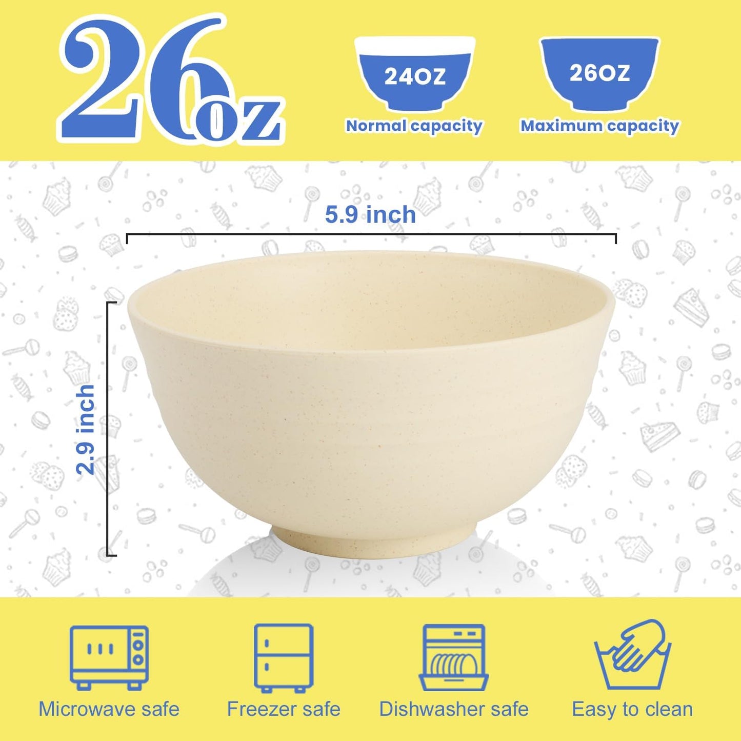 Wheat Straw Bowls Set with Lids, Unbreakable 40 OZ Cereal Bowls Set of 4, Salad Container for Lunch, Microwave & Dishwasher Safe Bowl Set for Kitchen, Picnic, RV, Camping, Multi