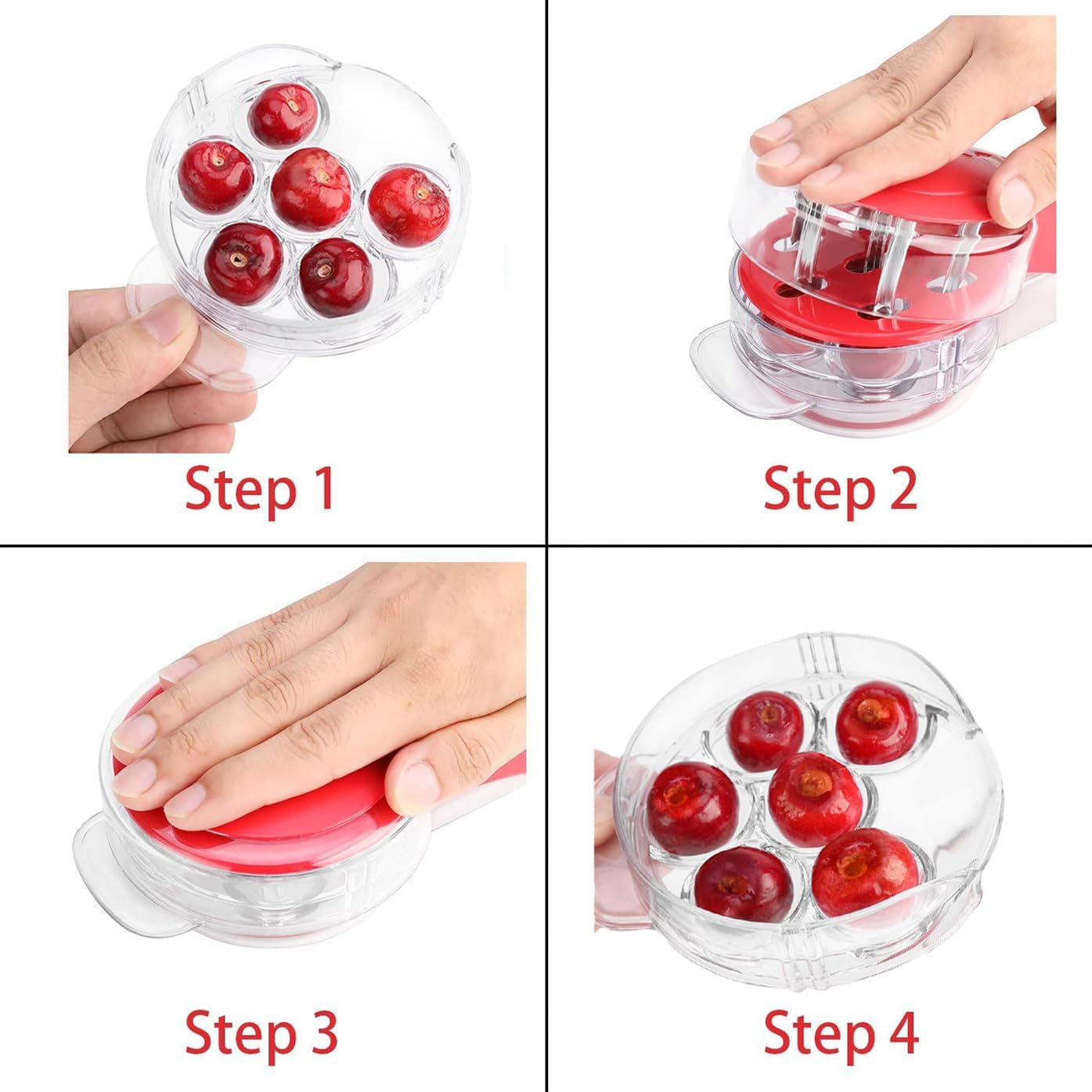Cherry Pitter, Brighoot Stainless Steel Cherry Pitter Tool Cherries Corer with Lock Design for Making Cherry Jam, Remove Cherry Seed with Space/Safe/Quick (Red)