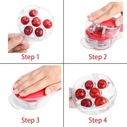 Cherry Pitter, Brighoot Stainless Steel Cherry Pitter Tool Cherries Corer with Lock Design for Making Cherry Jam, Remove Cherry Seed with Space/Safe/Quick (Red)