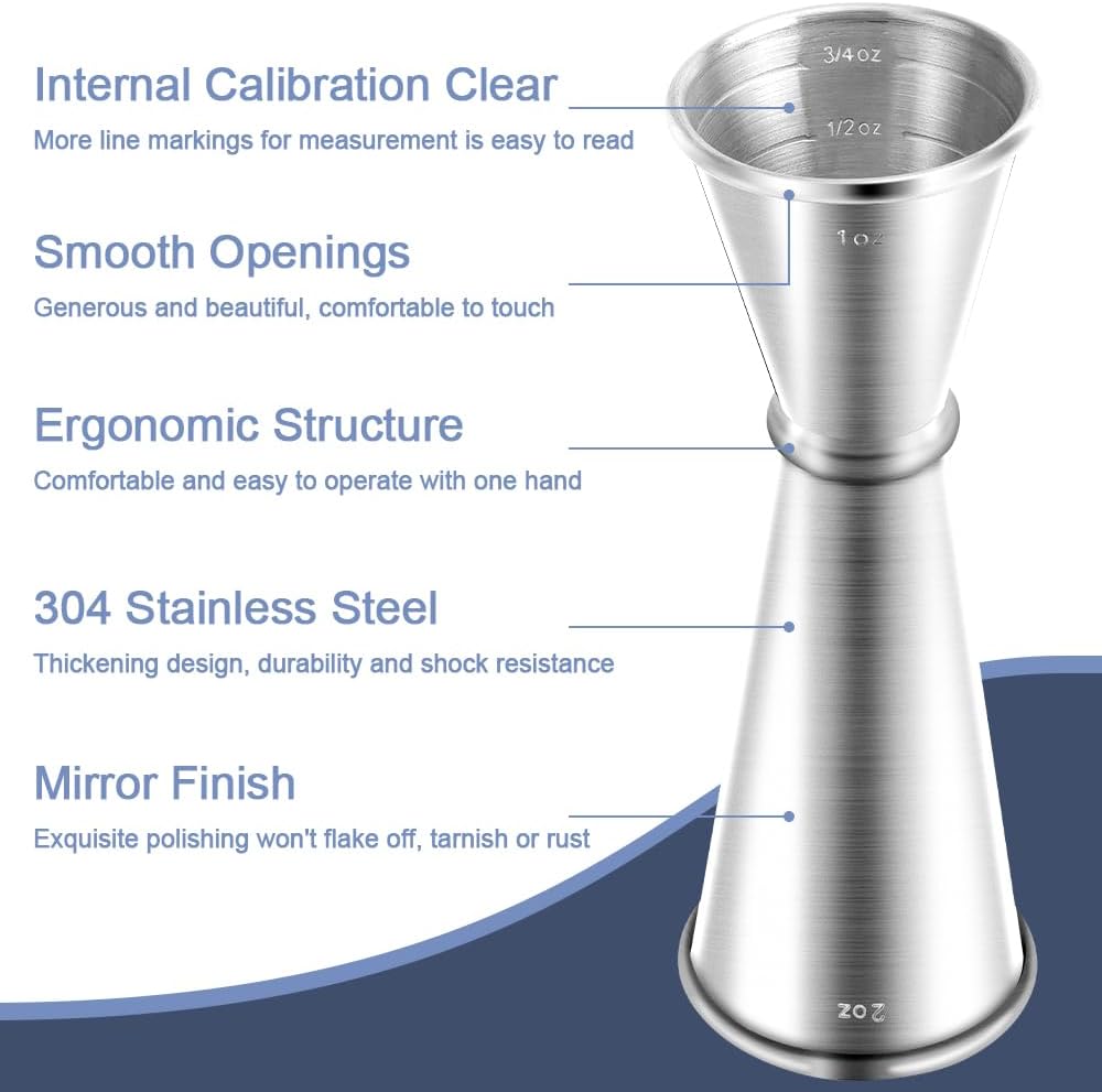 Briout Jigger for Bartending, Double Cocktail Jigger Japanese Premium 304 Stainless Steel Jigger 2 OZ 1 OZ with Measurements Inside