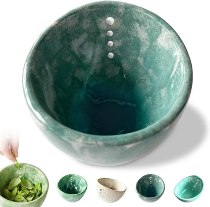 Herb Stripper Bowl, 2026 New Ceramic Herb Stripper with 4 Sizes of Round Holes, Efficient Herb Peeling Cup for Kitchen (White, Resin Version)