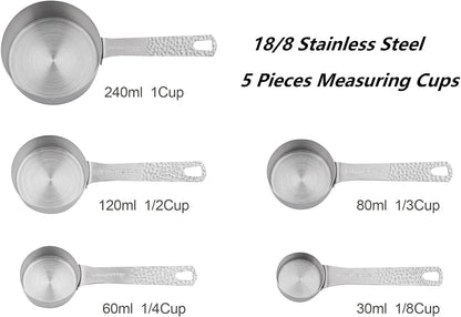 Measuring Spoons Set, 18/8 Stainless Steel Measuring Spoons Set for Dry&Liquid, Metal Metric & US Measuring Spoon with 1 Leveler and Locking Ring for Kitchen & Baking