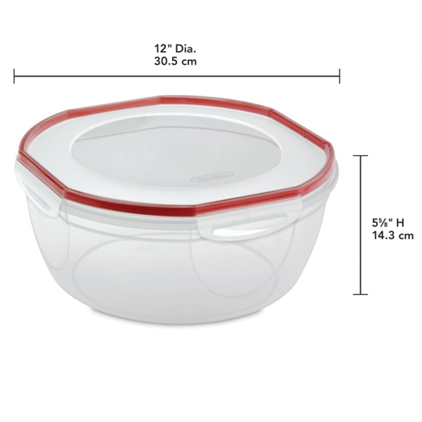 Sterilite Ultra-Seal 8.1 Qt Bowl, Large Airtight Food Storage Container, Latching Lid, Microwave and Dishwasher Safe, Clear With Red Gasket, 2-Pack
